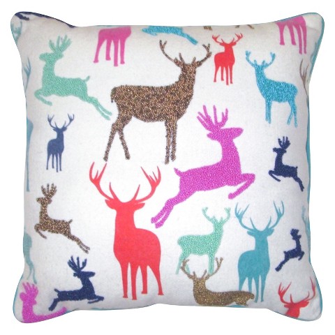 Multi Color Reindeer Decorative Pillow with Piping 18"x18" -Threshold™