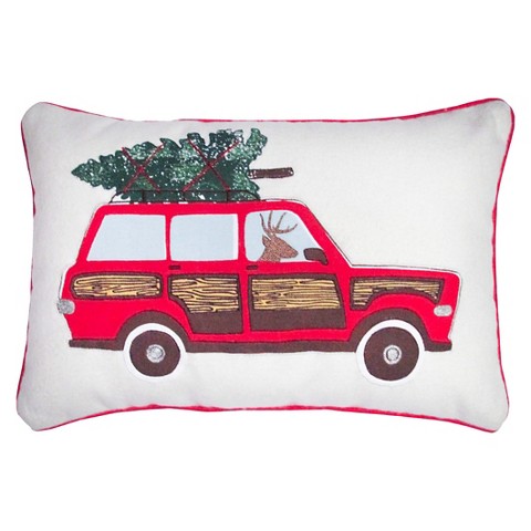 Car Applique and Embroidery Decorative Pillow with Piping 12"x18" -Threshold™