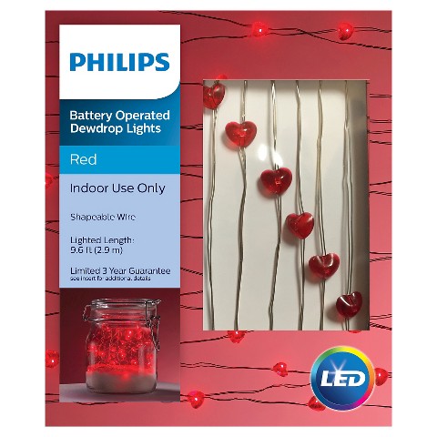 Valentine s Day Philips Red Heart Dew Drop Lights : Target