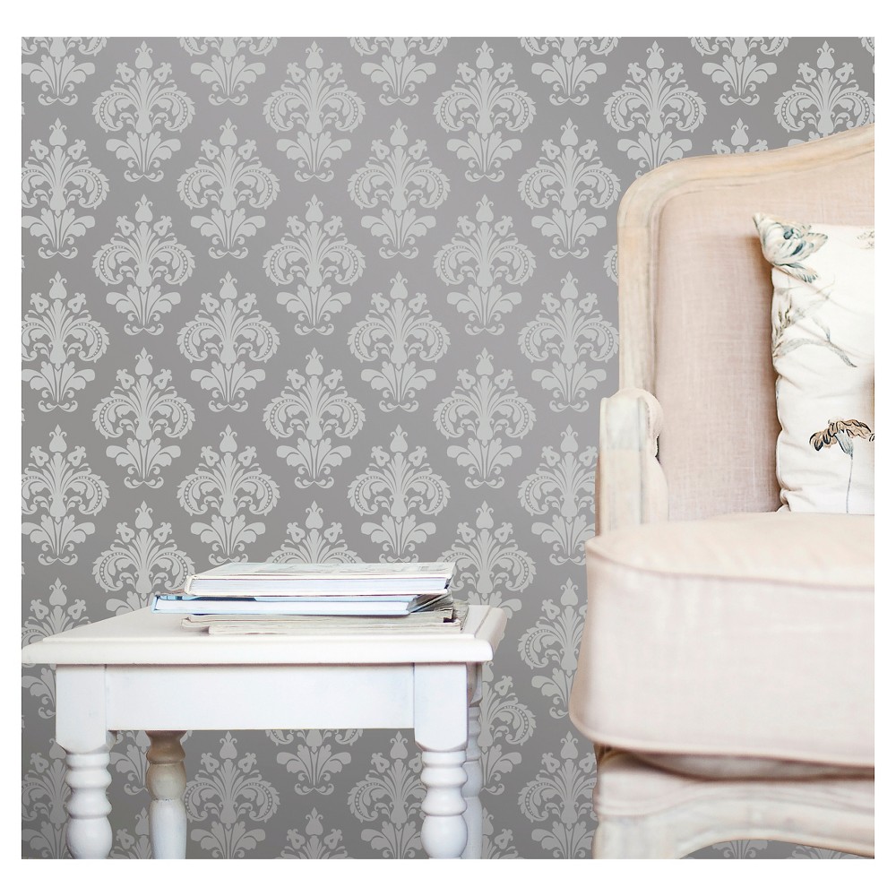 Devine Color Chantilly Peel & Stick Wallpaper - Beluga And Sterling, Flat Grey