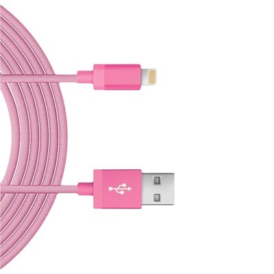 Just Wireless Apple 8 Pin 6 Ft Charging Cable - Metallic Mesh Pink