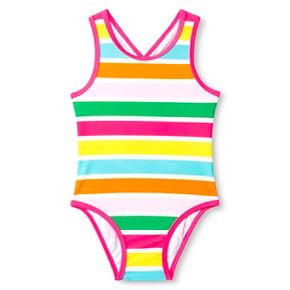 Toddler Girls' Striped Crisscross Back One Piece Swimsuit Pink - Circo™