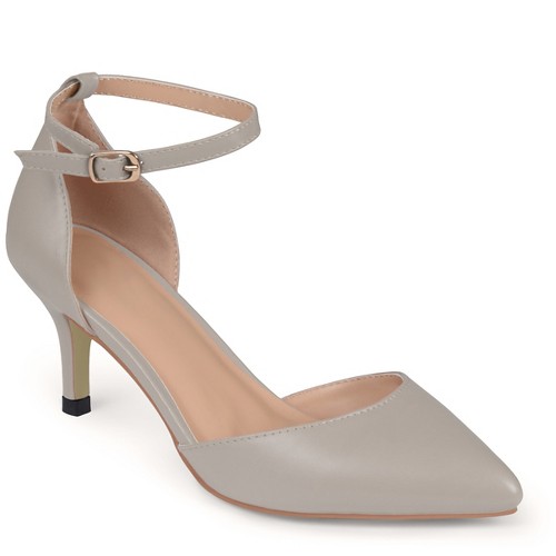 Women's Journee Collection Pointed Toe Matte Ankle Strap Kitten Heel