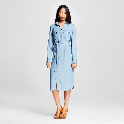 Women's Midi shirt dress with convertible sleeve - Who What Wear &trade; - Chambray