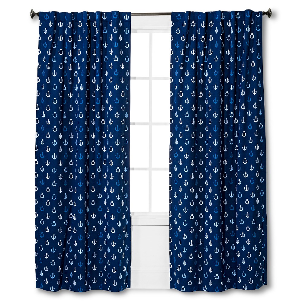 Anchor Print Twill Light blocking Curtain Panel Blue (95"x42") - Pillowfort