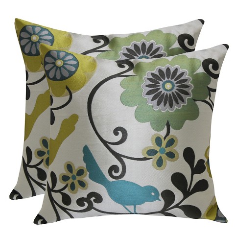 Bird & Floral Jacquard Pattern Throw Pillow with... : Target