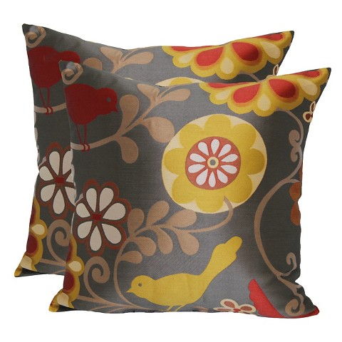 Bird & Floral Jacquard Pattern Throw Pillow with... : Target