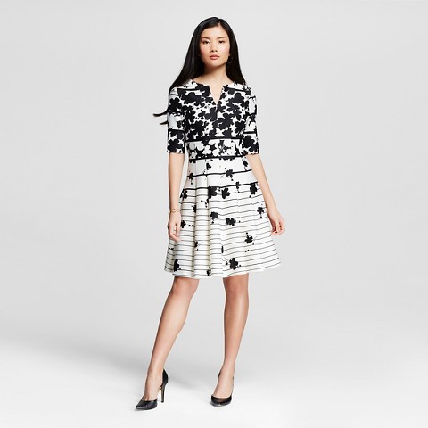 Women's Elbow Sleeve Floral Printed Fit and Flare Dress - Melonie T