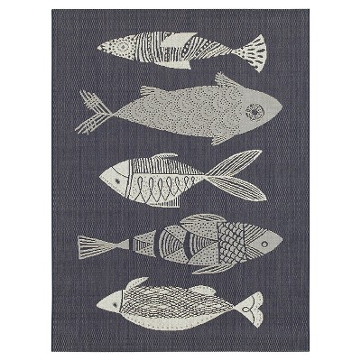 7'x10' Outdoor Rug - Navy Fish - Threshold™