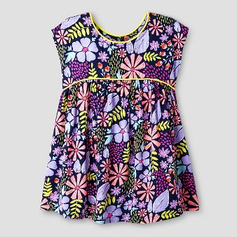 Baby Girls' A Line Floral Piped Dress Navy - Cat & Jack™