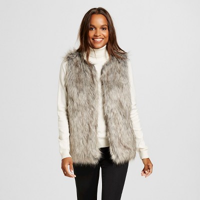 Women's Faux Fur Vest Gray/Black - Merona™