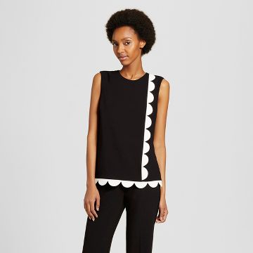 Women's Black Twill Tank Top with Asymmetric Scallop Trim - Victoria Beckham for Target