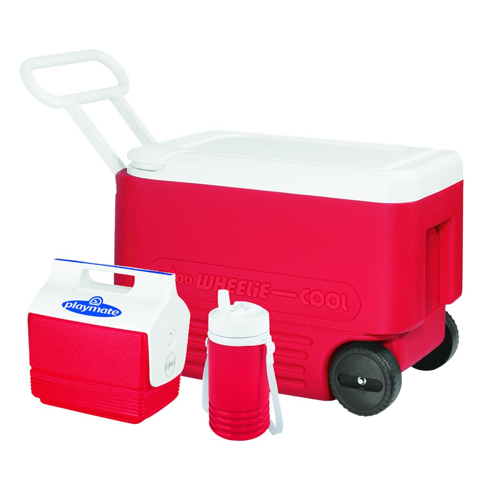 red igloo cooler with wheels