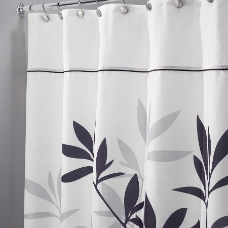 Target HOME Fabric Shower Curtain White Indian Cotton Embroidered Black Leaf 