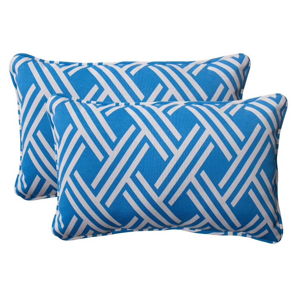 Outdoor 2 Piece Rectangular Toss Pillow Set   Blue/White Geometric