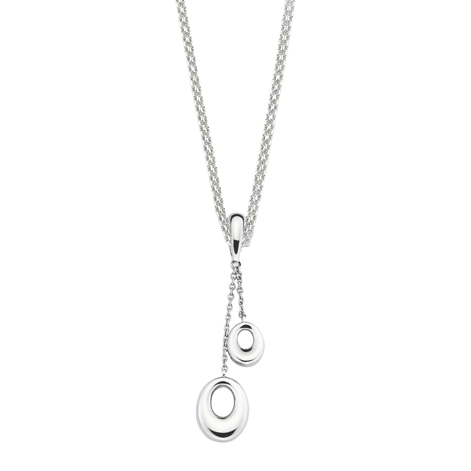 She Sterling Silver Double Open Oval Drop Pendant from Chain Necklace