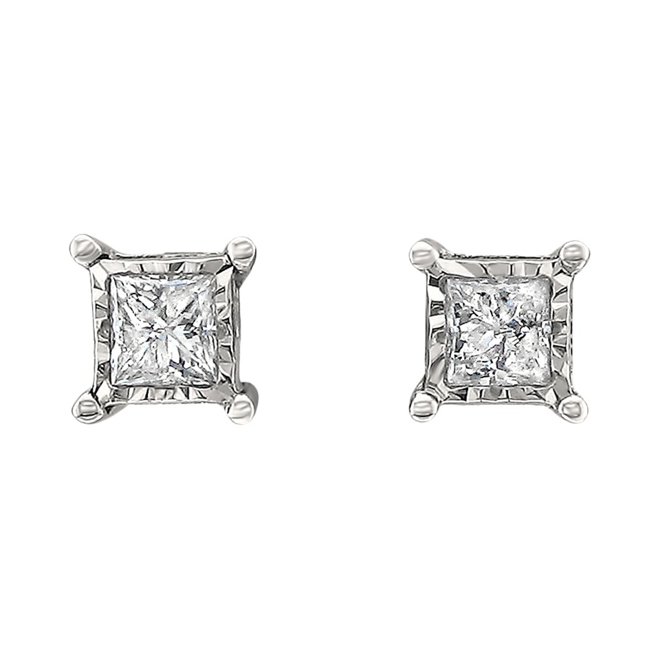 CT. T.W. Princess cut Diamond Stud Illusion Set Earrings in 10K