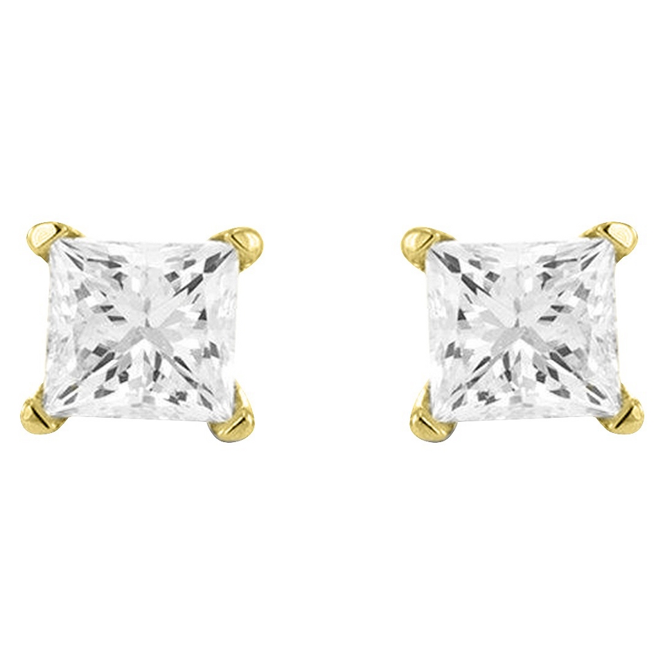 Princess Cut Diamond Stud Prong Set Earrings in 10K Yellow Gold (IJ I2