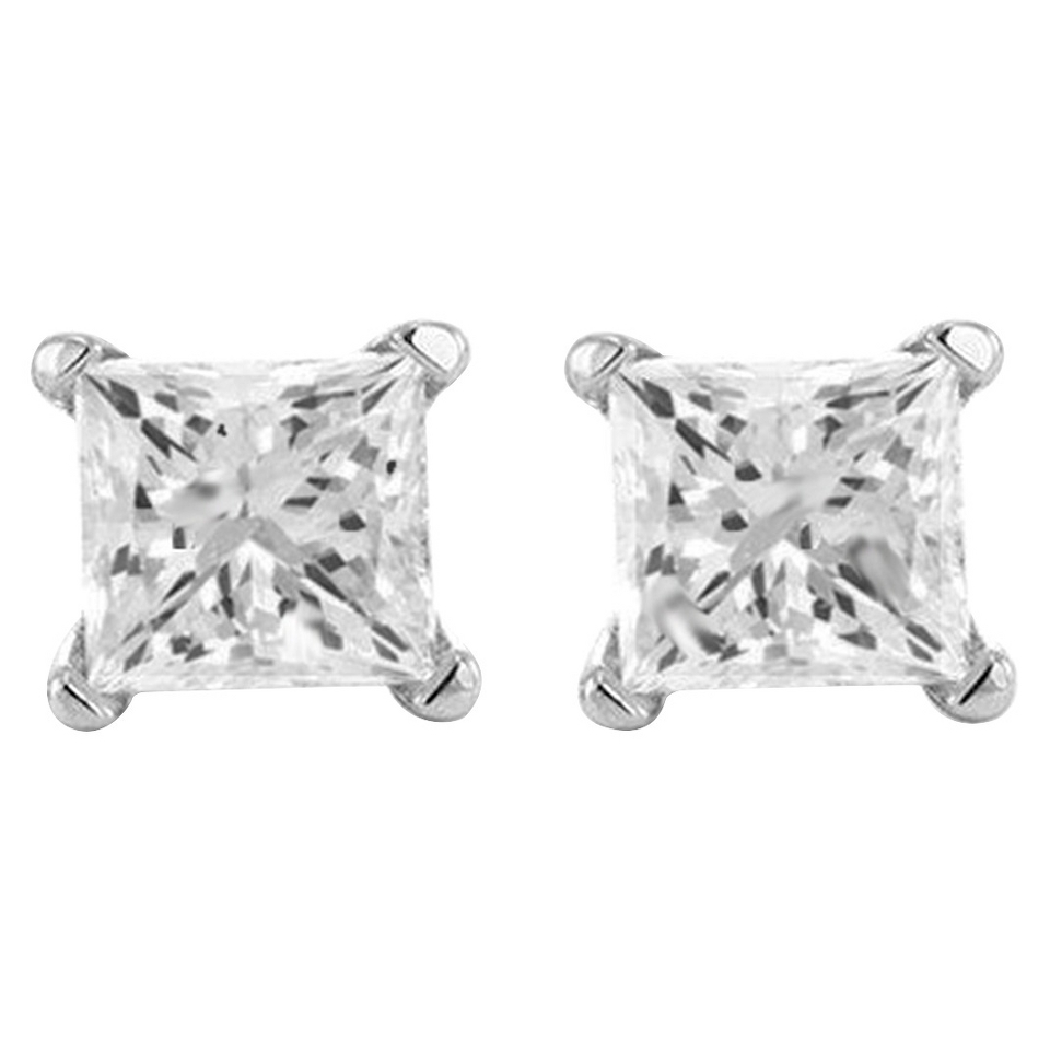 CT.T.W Princess Cut Prong Set Diamond Stud Earrings in 14K White