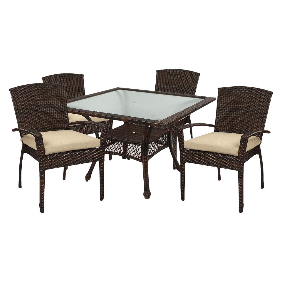 Monterey Wicker 5 Piece Square Patio Dining Furniture Set