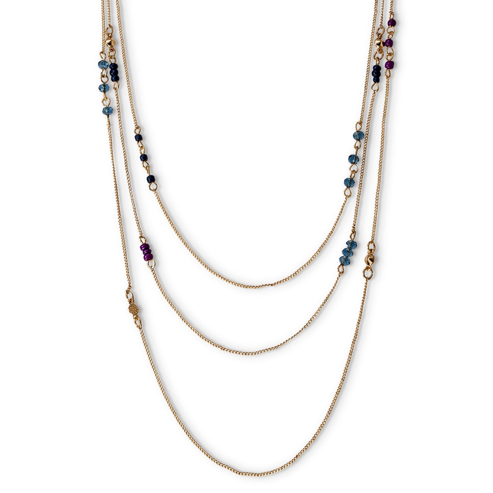 Beaded Long Necklace on Rope   Navy/Gold (38)