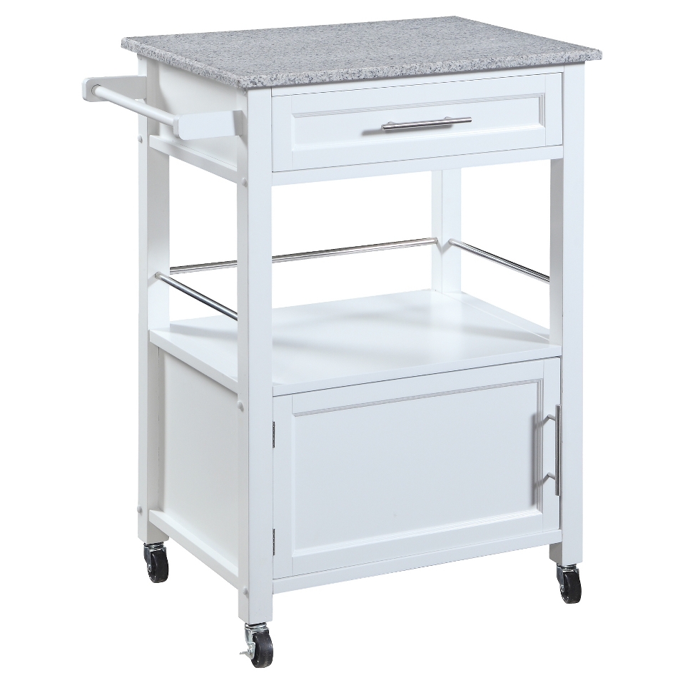 Mitchell Granite Top Kitchen Cart Wood/White   Linon