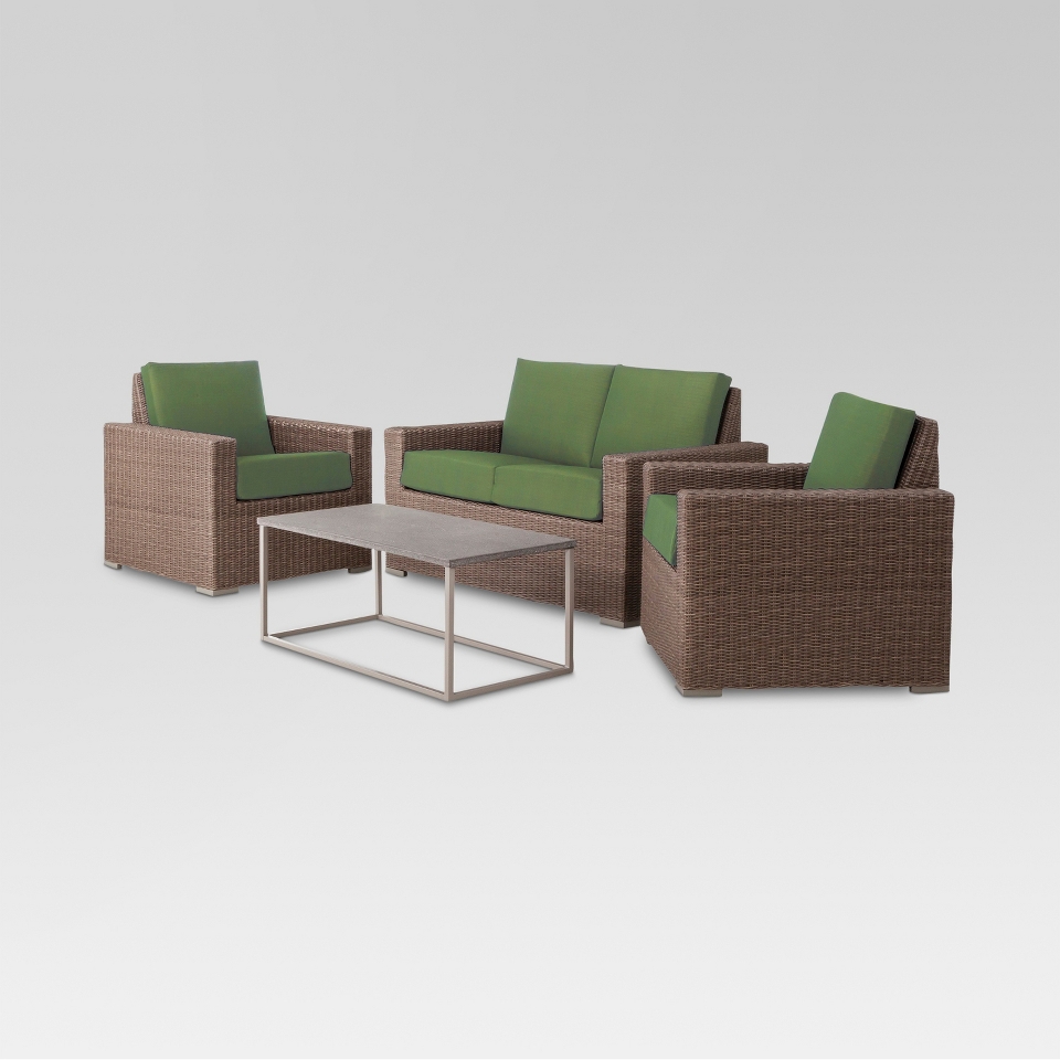 Heatherstone Wicker 4 Piece Patio Conversation Furniture Set