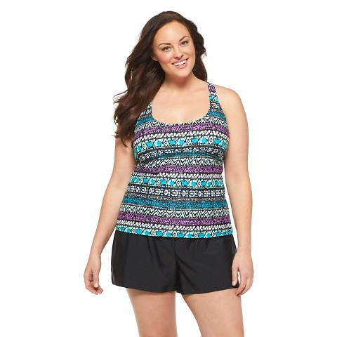 Women's Plus Size Tankini Swim Top Black/Purple-... : Target