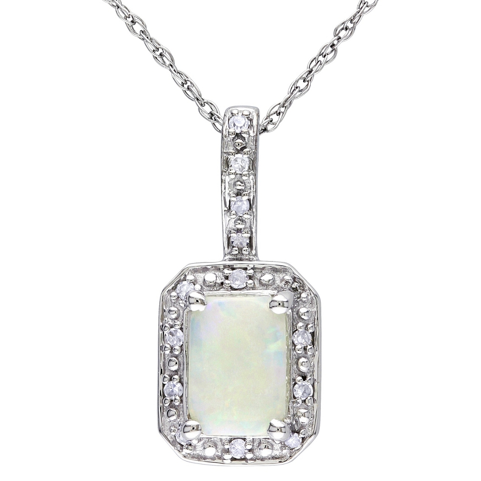 Allura .07 CT. T.W. Opal and .06 CT. T.W. Diamond Pendant Necklace in