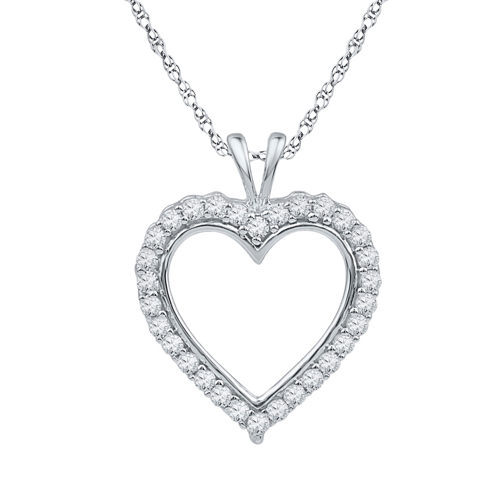 CT. T.W Round Diamond Heart Prong Set Pendant in 10K White Gold