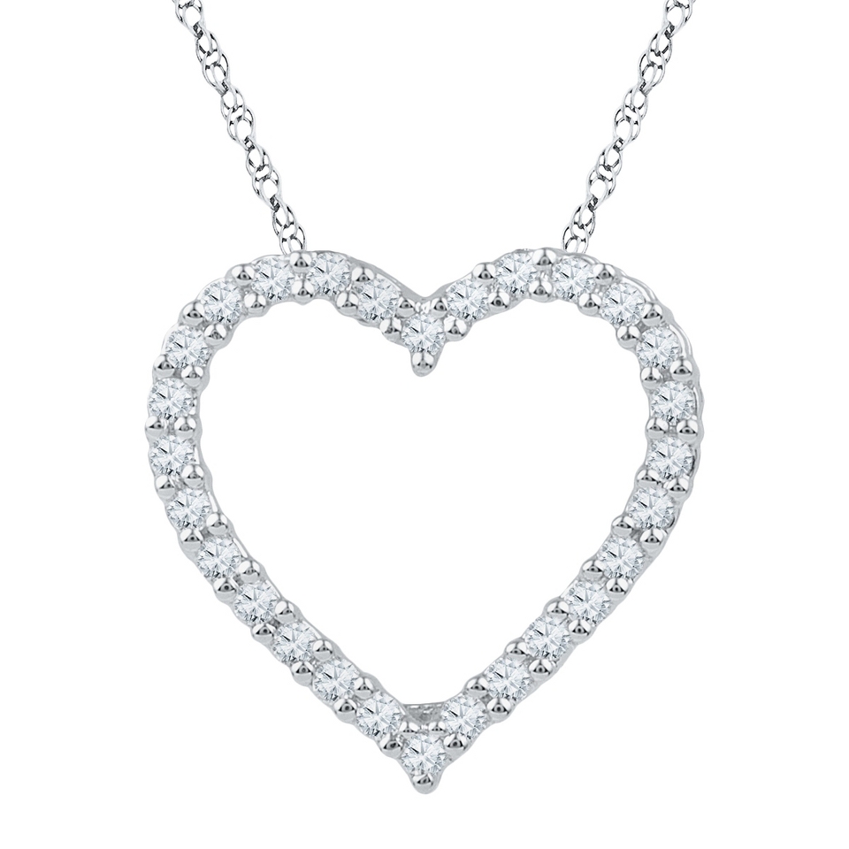 CT. T.W. Round Diamond Prong Set Heart Pendant in 10K White Gold