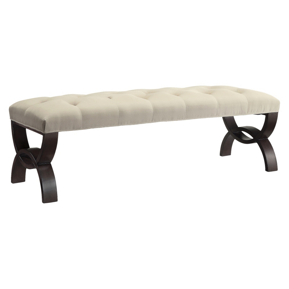 Olivia Wood Base Tufted Bench   Mushroom Velvet