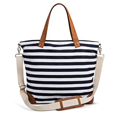 Women's Striped Canvas Tote Handbag with Removeable Crossbody Strap Navy/White - Merona™