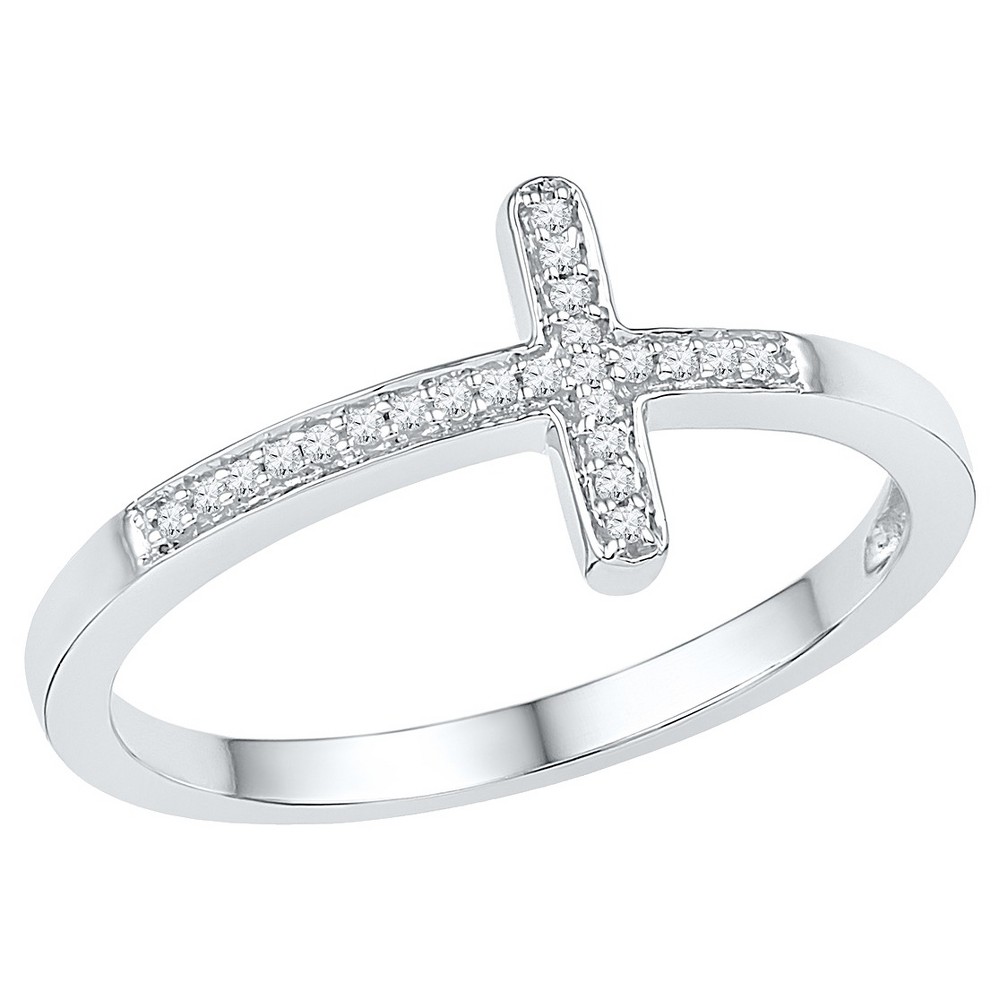1/10 CT. T.W. Round Diamond Prong Set Cross Ring in Sterling Silver (8 ...