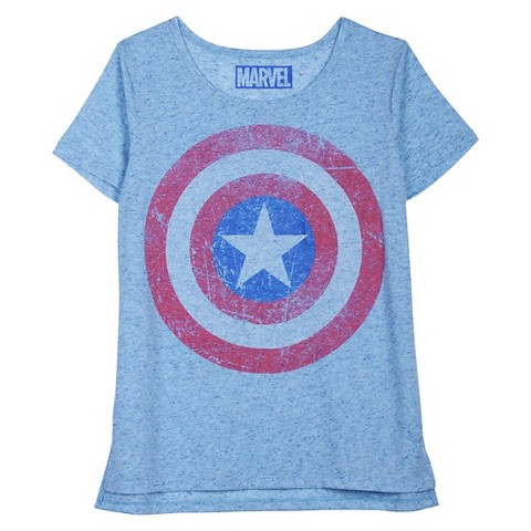 Junior's Captain America Shield Graphic Tee Blue... : Target