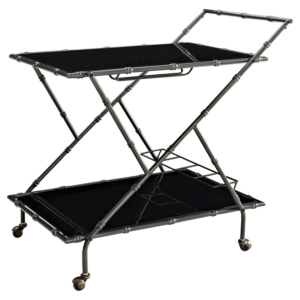 Powell Corbett Glass and Bamboo Bar Cart   Black