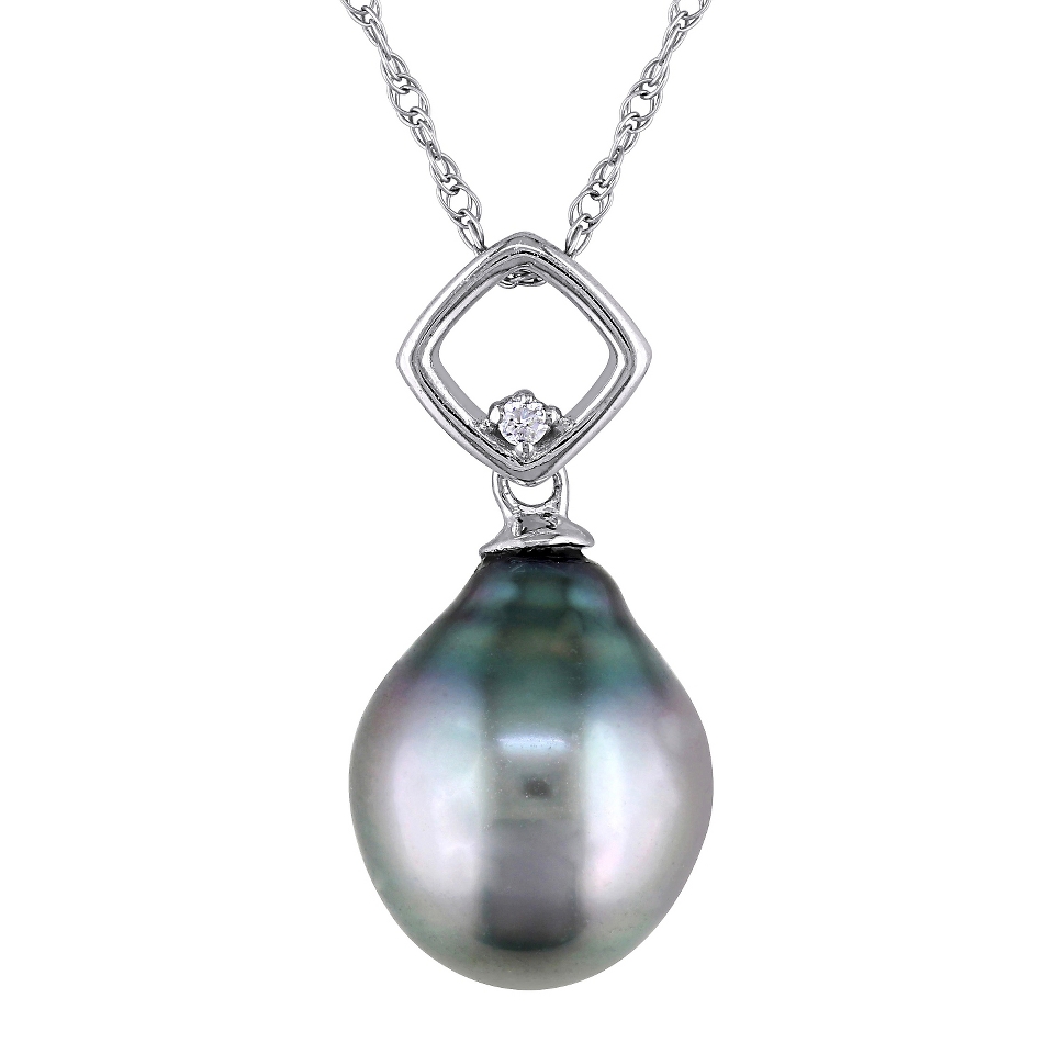 Allura 9 9.5mm Black Tahitian Pearl and 0.01 CT. T.W. Diamond Pendant