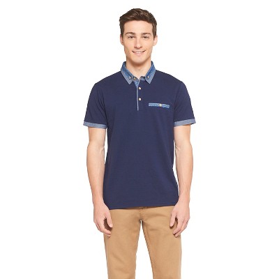 Men‘s Chambray Polka Dot Woven Collar Polo Blue - No Retreat