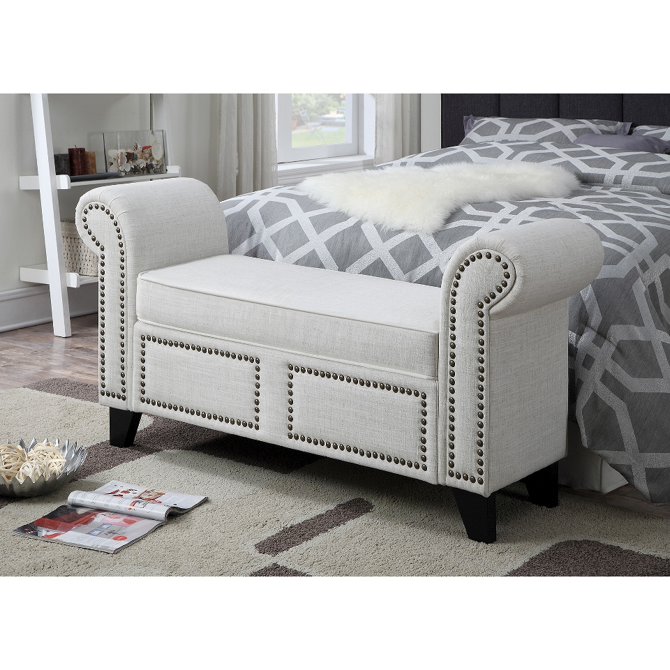 Roman Bedroom Bench with Nailheads   Cream