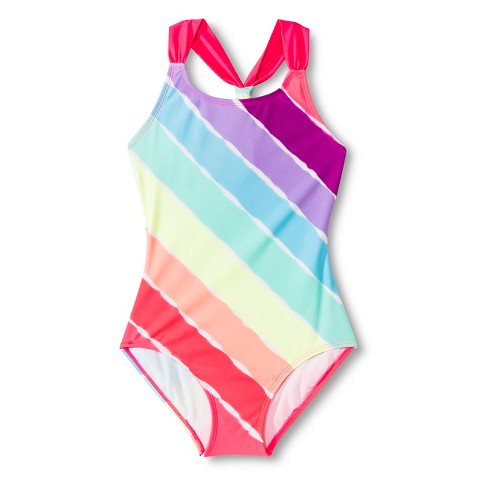 Girls' 1-Piece Rainbow Swimsuit Pink Jelly Bean ... : Target