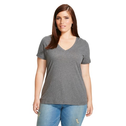 Women's Plus Size V-Neck T-Shirt Heather Grey - ... : Target