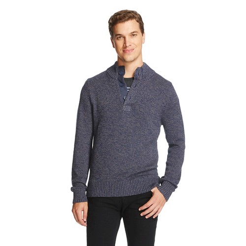 Men's Button Mock Neck Sweater Oxford Blue - Merona | eBay