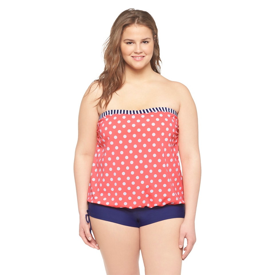 Plus Size Polka Dot Blouson Tankini Mango/Navy   VM