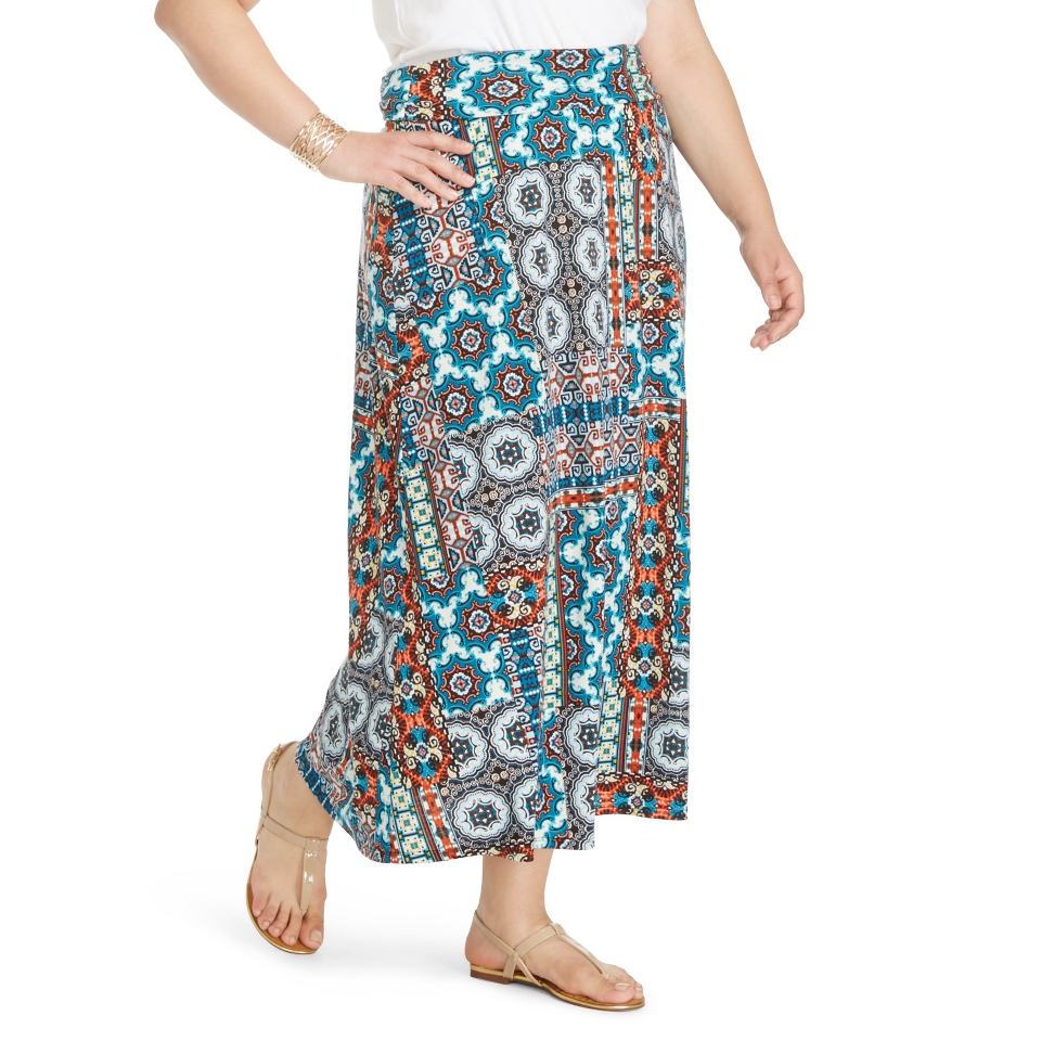 Size Maxi Skirt Teal Medallion Print   Studio 253