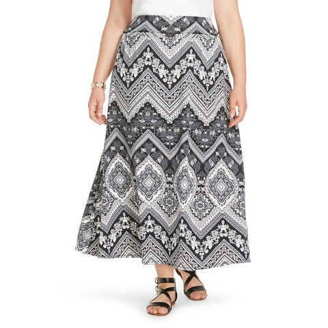 Women's Plus Size Foldover Knit Maxi Skirt Gray ... : Target