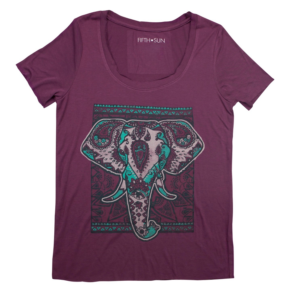 Fifth Sun Womens Aztec Elephant T Shirt Eggplant (Juniors)