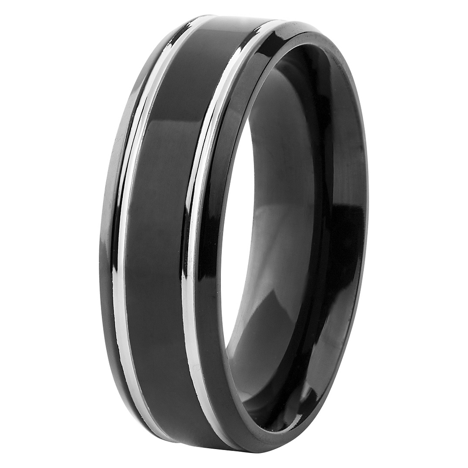 Mens Titanium Black Plated Grooved Ring (7mm)   West Coast Jewelry