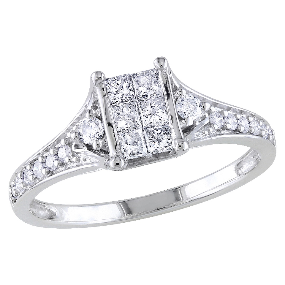 CT. T.W. Princess and Round Diamonds Engagement Ring in 10K White