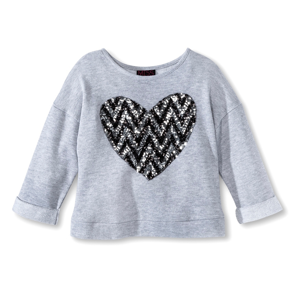 Girls Miss Chevious 3/4 Sleeve Heart Shirt   Gray