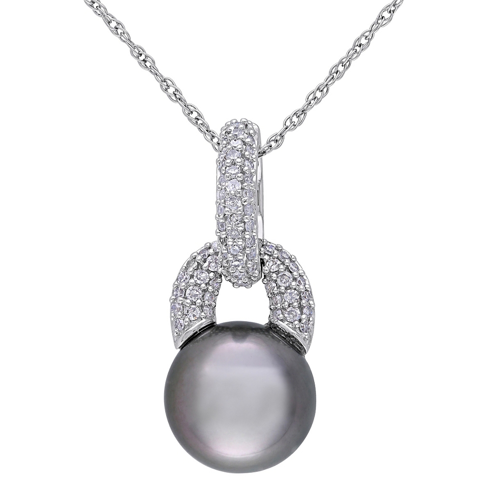 Allura 1/5 CT. T.W. Diamond and 8 8.5mm Black Tahitian Pearl Pendant